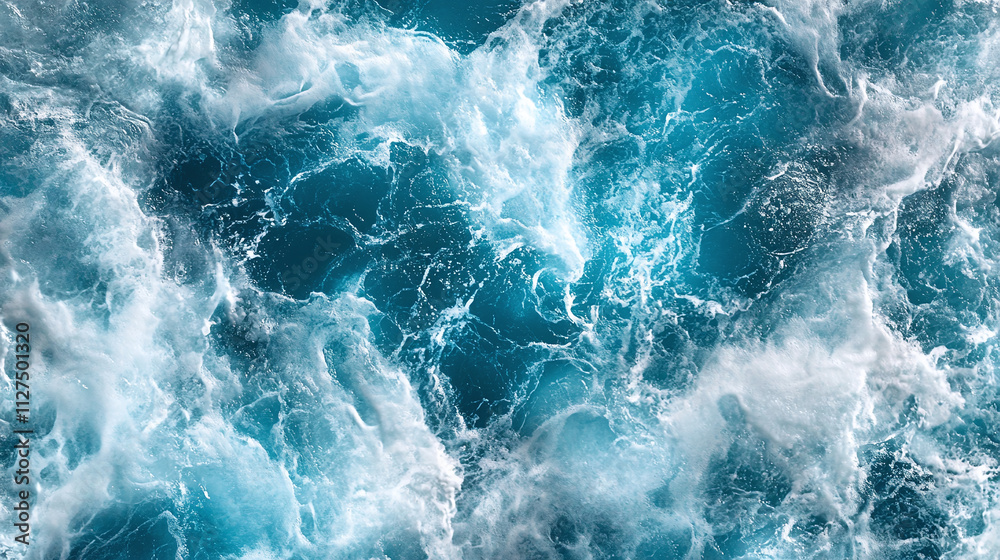 Obraz premium Blue water wallpaper, white liquid surface in motion, swirling clean waves with light reflections, rippling ocean inspired backdrop, vibrant aqua texture design.