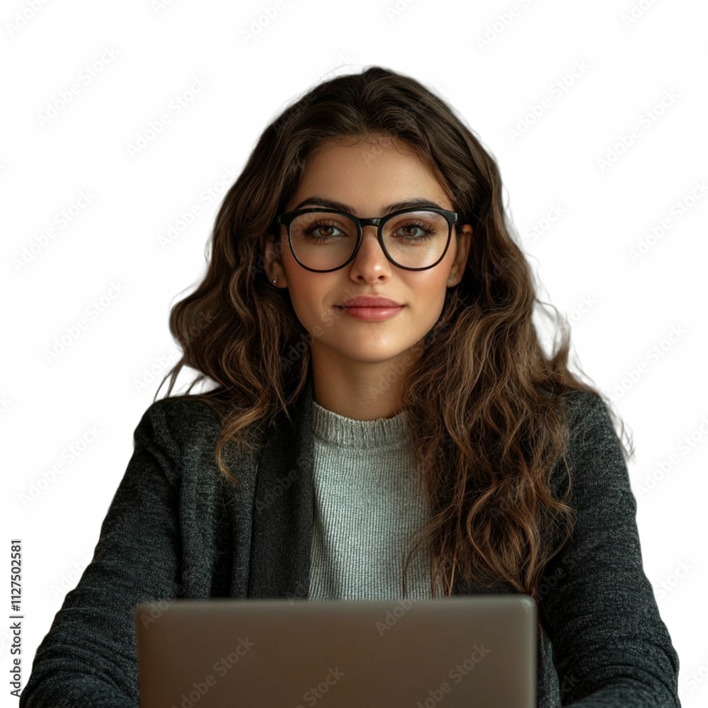 Studio portrait of woman with laptop Studio portrait of woman with laptop