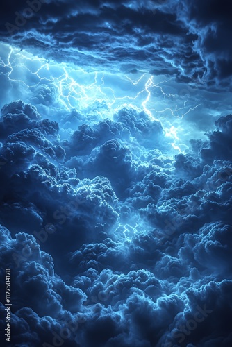 Vivid Lightning Illuminates Dark, Stormy Clouds Above an Intense Summer Thunderstorm at Night