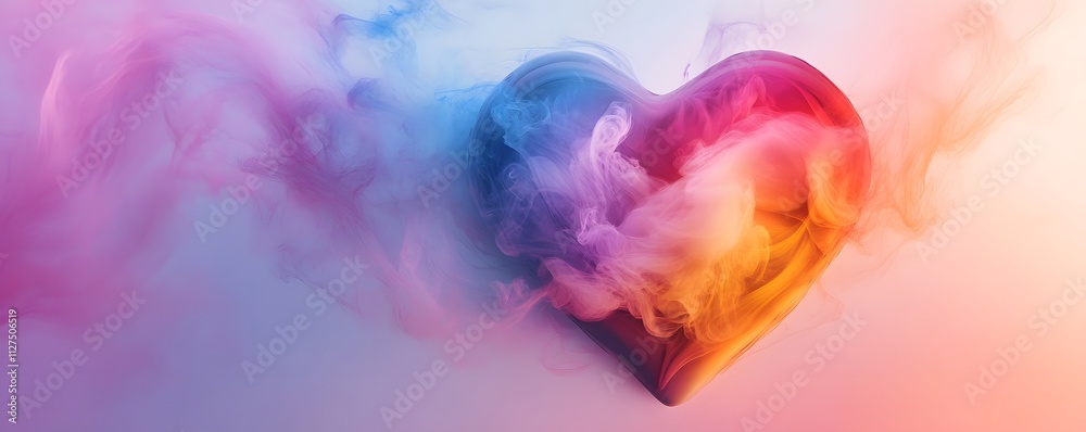 Vibrant heart shape surrounded by colorful smoke.