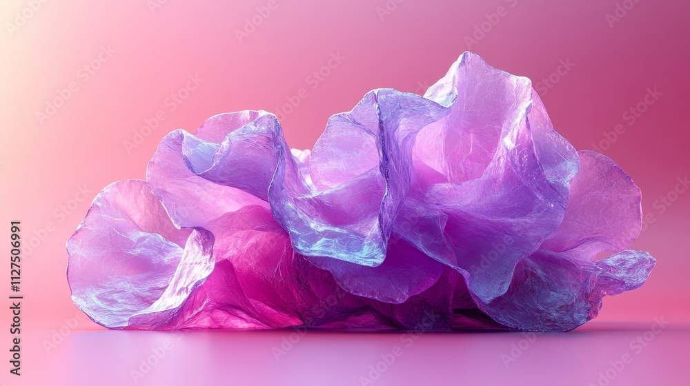 A purple flower made of plastic is on a pink background A purple flower made of plastic is on a pink background