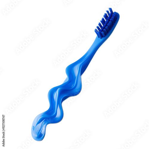Unique Blue Toothbrush with Curvy Design and Thick Toothpaste