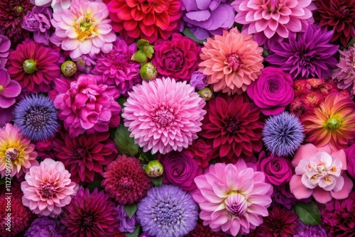 Vibrant display of colorful flowers in various shades and sizes