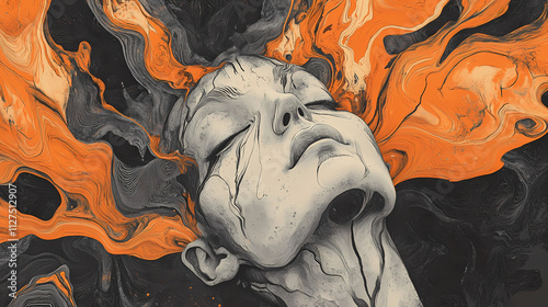 Surrealist stock illustration with craving and withdrawal representation in burnt oranges and ashen whites emphasizing spatial complexity. Ashen. Illustration photo