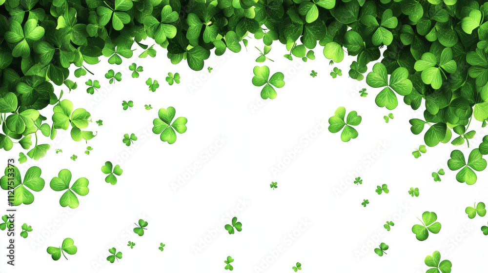 Lucky four leaf clover, border for Irish Patricks day background. Green shamrock leaves, wavy divider isolated on transparent background, vector realistic illustration Lucky four leaf clover, border for Irish Patricks day background. Green shamrock leaves, wavy divider isolated on transparent background, vector realistic illustration
