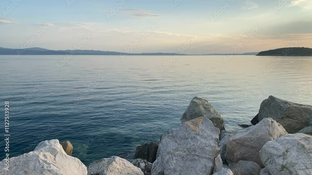 view from the shore to the sea, island, blue sea water