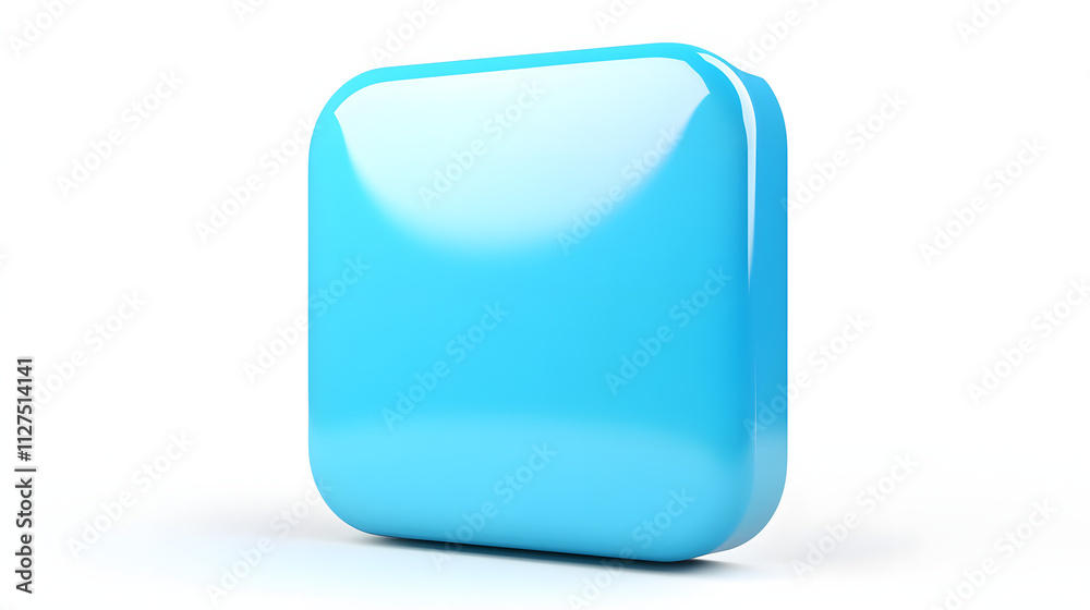 Blank Mobile application icon, button - blue square with round corners. 3d rendering, white background
