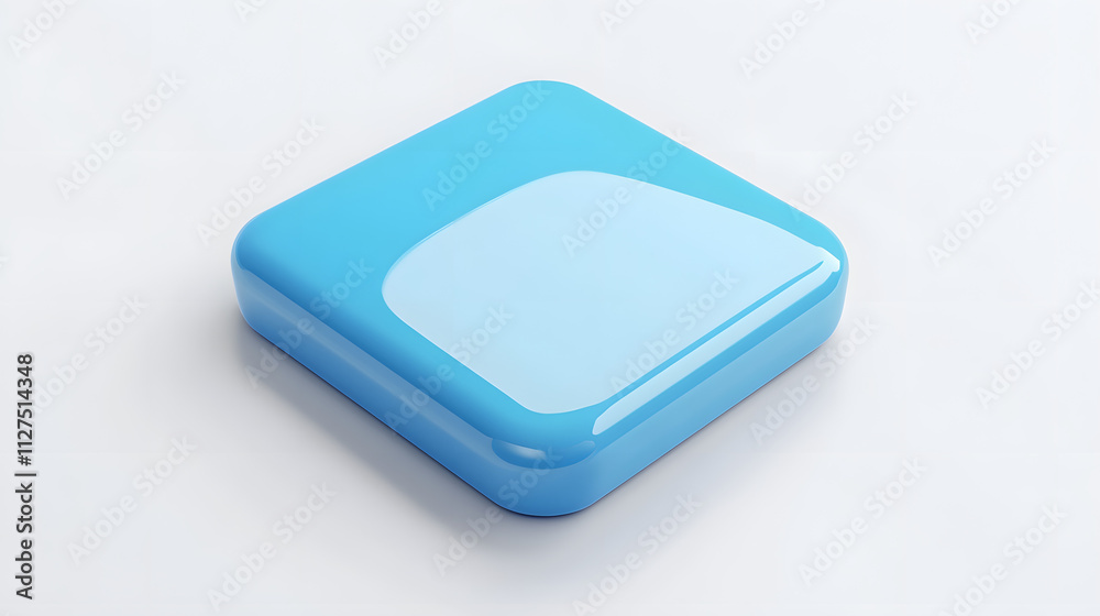 Blank Mobile application icon, button - blue square with round corners. 3d rendering, white background
