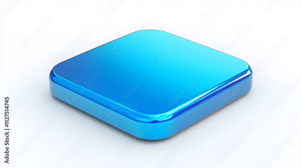 Blank Mobile application icon, button - blue square with round corners. 3d rendering, white background
