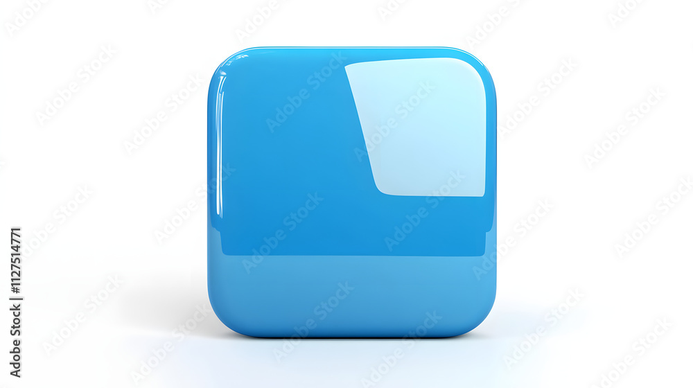 Blank Mobile application icon, button - blue square with round corners. 3d rendering, white background
