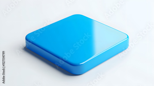 Blank Mobile application icon, button - blue square with round corners. 3d rendering, white background 