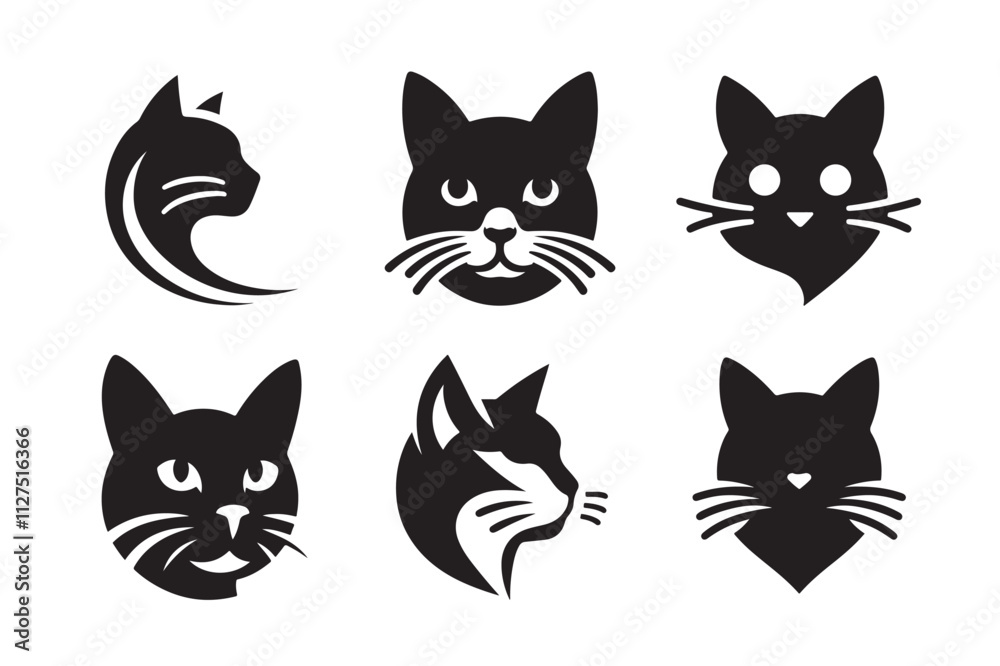 Cat head vector silhouette art illustration bundle Cat head vector silhouette art illustration bundle
