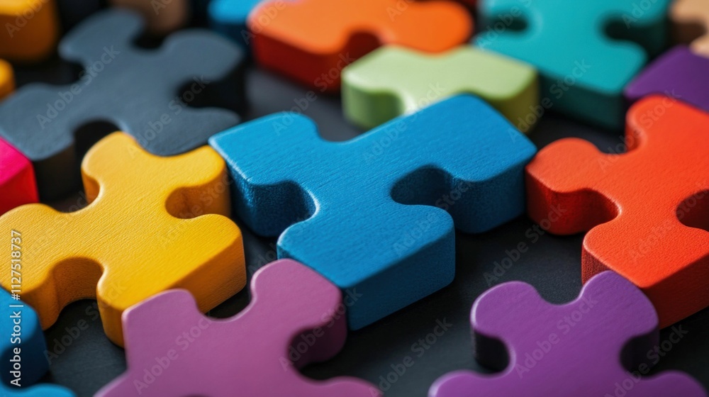 Colorful Puzzle Pieces Arranged on Dark Surface Colorful Puzzle Pieces Arranged on Dark Surface