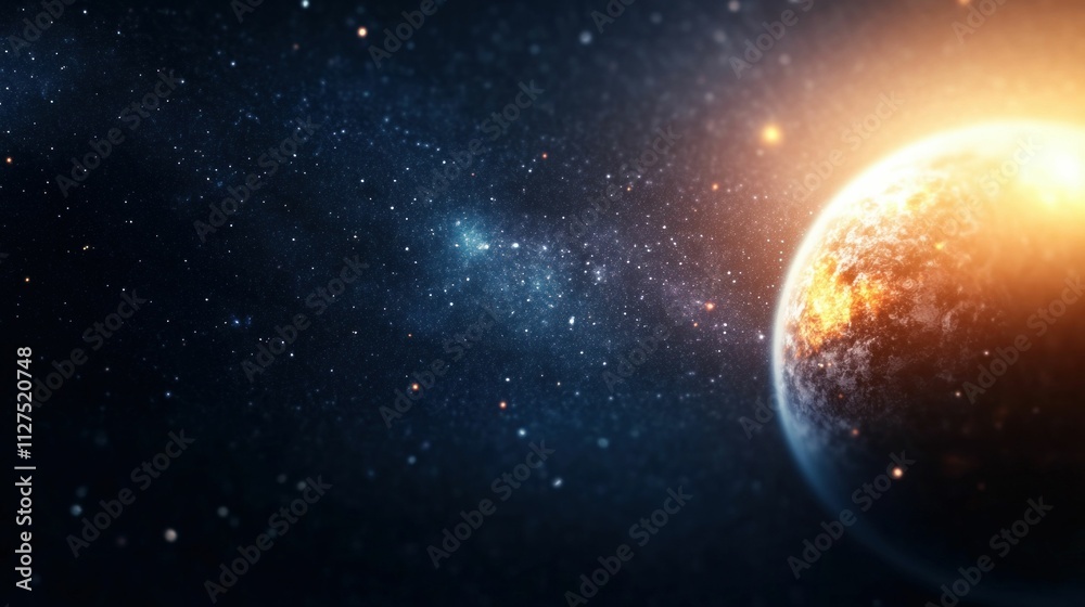 Earth in Space with Glowing Atmosphere
