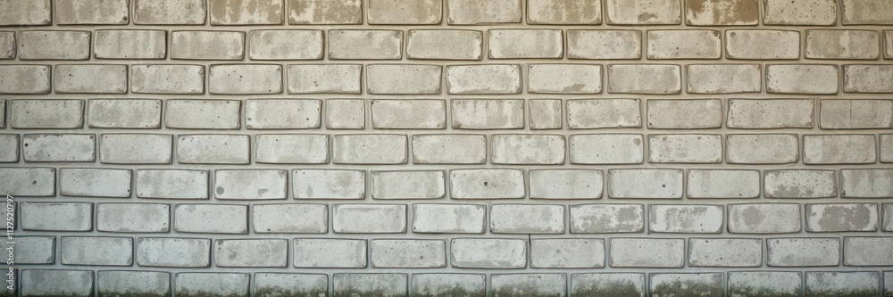 Naklejka premium Large weathered cinderblocks wall with dirt and grime accumulation, grunge, weathered