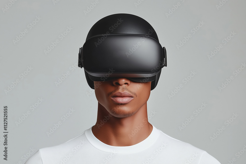 Exploring virtual reality technology with a sleek headset on a model Exploring virtual reality technology with a sleek headset on a model