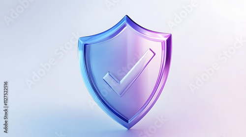 cartoon 3d Icon safety shield check mark perspective . Blue and purple symbol security safety icon. Checkmark in minimalistic style. 3d vector illustration. white background