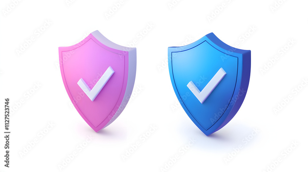 cartoon 3d Icon safety shield check mark perspective . Blue and purple symbol security safety icon. Checkmark in minimalistic style. 3d vector illustration. white background cartoon 3d Icon safety shield check mark perspective . Blue and purple symbol security safety icon. Checkmark in minimalistic style. 3d vector illustration. white background