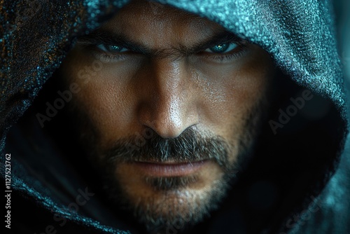 Close-up shot of a person's face and hood, conveying anonymity and mystery photo