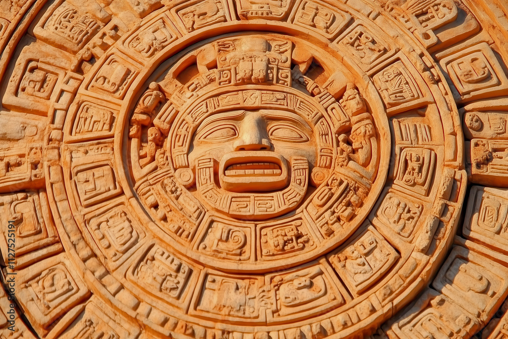 Obraz premium Close view of the aztec calendar