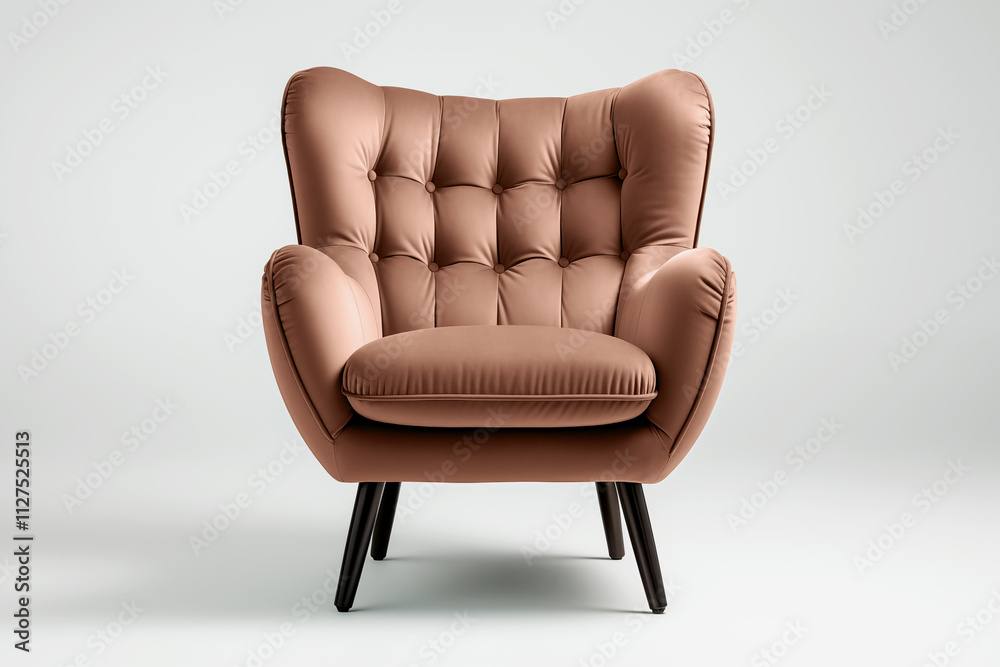 Mocha Mousse color of year 2025 brown fabric chair on white background, studio lighting Mocha Mousse color of year 2025 brown fabric chair on white background, studio lighting
