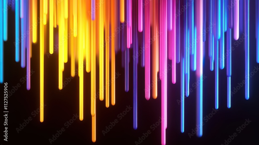 Abstract vibrant colorful glowing lines falling on black background. Abstract vibrant colorful glowing lines falling on black background.