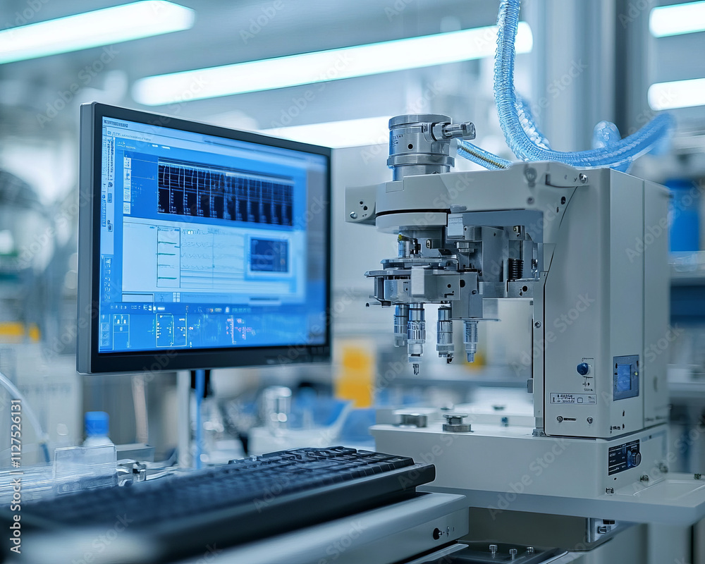 Fototapeta premium High tech medical device in clinical environment with computer display