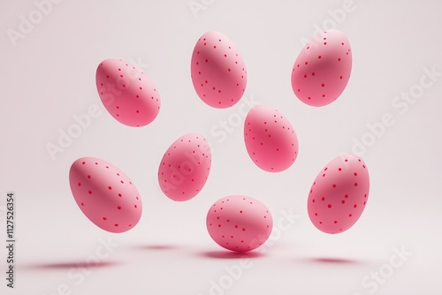 A colorful scene with a variety of pink Easter eggs flying through the air photo