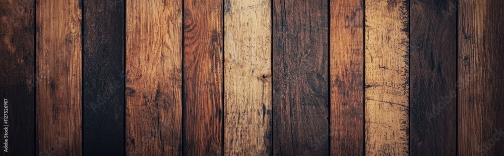 Obraz premium Vintage oak boards with darker brown hues and straight grain patterns.