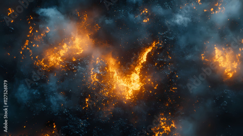Burning world succumbing to pyroclastic darkness, glowing lava tongues piercing the ashen veil, cataclysmic upheaval unfolding on a massive scale. Ashen. Illustration
