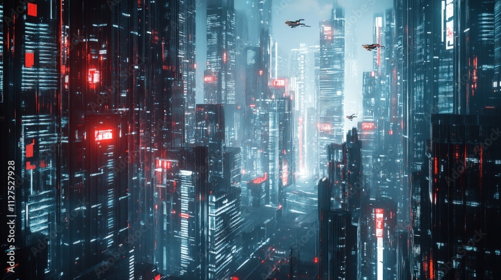 Futuristic city, flying vehicles, digital architecture. Futuristic city, flying vehicles, digital architecture.