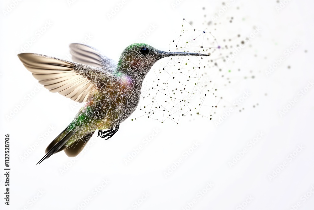 Fototapeta premium A hummingbird spreads its wings as it flies through the air, highlighting its unique movement and agility
