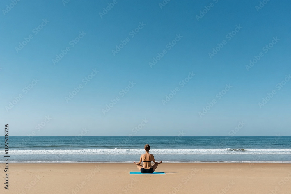 Meditation practice on the beach at sunrise Meditation practice on the beach at sunrise