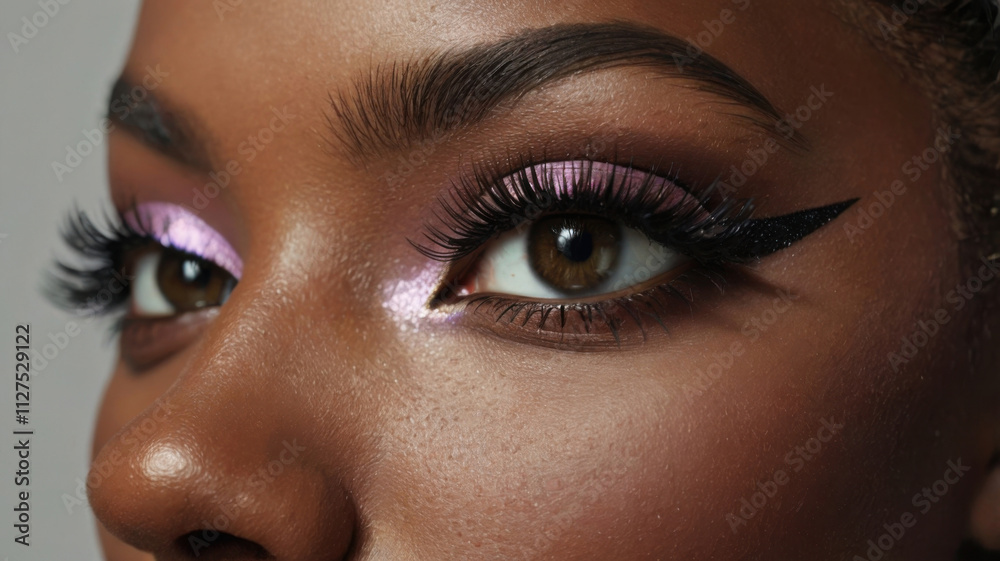 Obraz premium Primer plano de una mujer negra con maquillaje de pestañas 