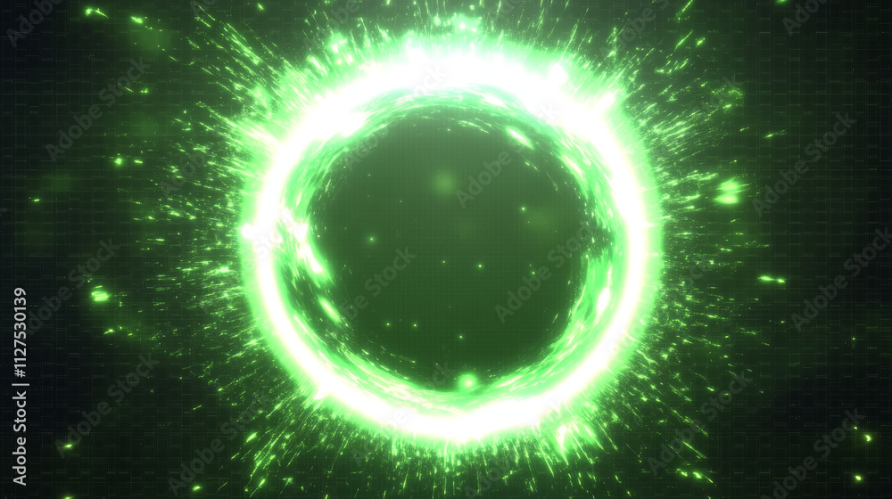 Fototapeta premium Green game healing swirl light vector effect. Isolated neon circle with blur and glitter on transparent background. Speed and power shiny motion highlight with swoosh. Round glitz with ray particle.