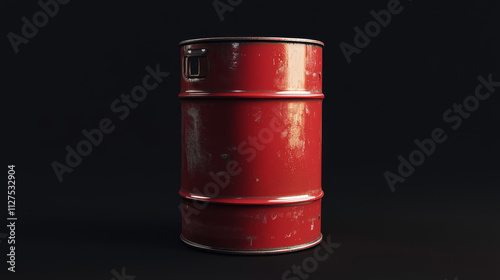 3d red oil barrel. Metal gas can vector mockup. Chemical container package for petroleum or gasoline isolated render design set. Realistic canister for industrial pollution. Empty glossy steel tank photo