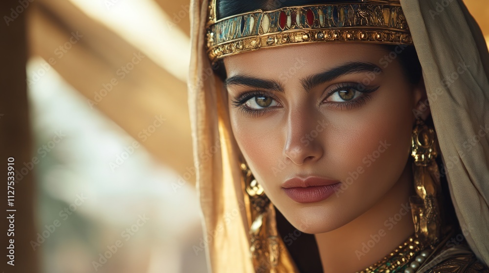 Elegant woman, gold jewelry, ancient queen attire. Elegant woman, gold jewelry, ancient queen attire.