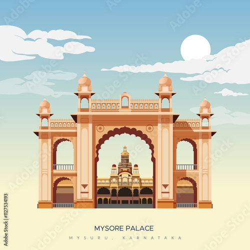 Mysore Palace - Amba Vilas Palace -Mysuru, Karnataka - Stock Illustration
