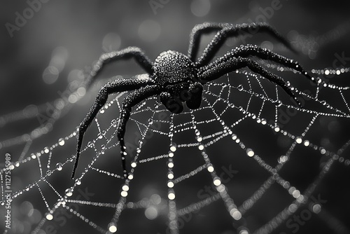 A spider sitting on its own web, highlighting the intricate details of the arachnid's home photo