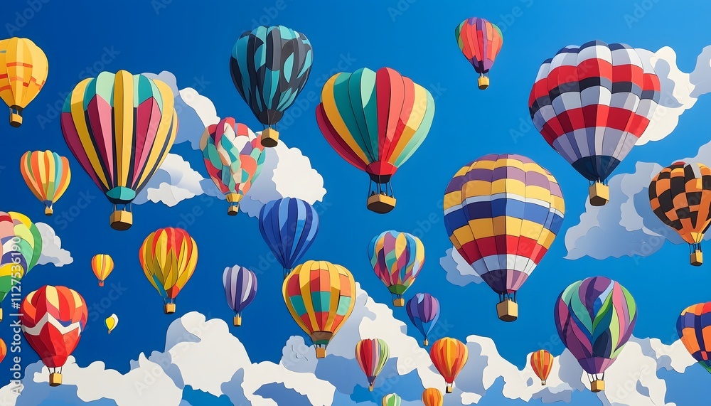 Fototapeta premium An illustration of colorful hot air balloons on a blue sky