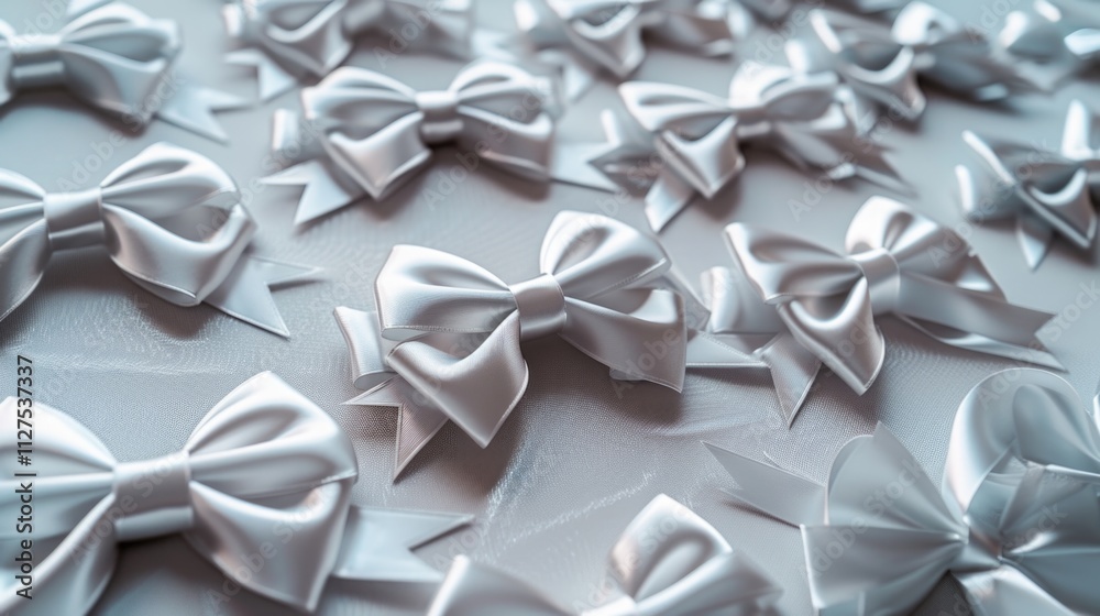 A collection of white bows arranged neatly on a table A collection of white bows arranged neatly on a table