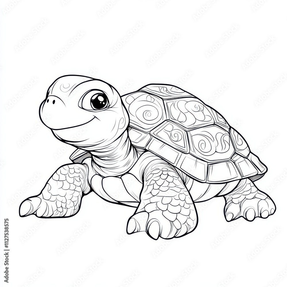 Fototapeta premium Adorable baby turtle line art illustration.