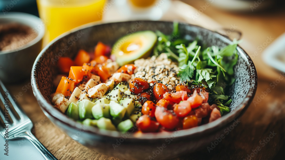 Colorful and Nutritious Salad Bowl Showcasing Vibrant Ingredients in a Bright, Minimalist Kitchen Setting