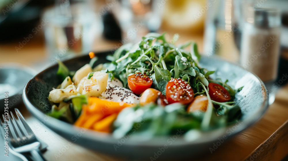 Colorful and Healthy Dish Served in a Minimalist Kitchen, Highlighting Vibrant Ingredients and Fresh Flavors