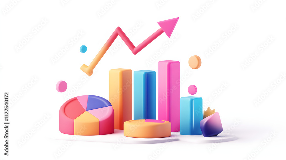 lying composition 3d icon, UI icon, a chart icon, bar chart has a rising arrow on it, bar chart, pie chart, a rising arrow, frosted glass, transparent, white background, transparent technology sense lying composition 3d icon, UI icon, a chart icon, bar chart has a rising arrow on it, bar chart, pie chart, a rising arrow, frosted glass, transparent, white background, transparent technology sense