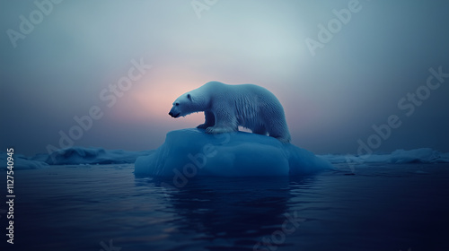 Obraz na płótnie Urgent Call to Action as Wildlife Polar Bear Faces the Impacts of Climate Change on Melting Icebergs w salonie