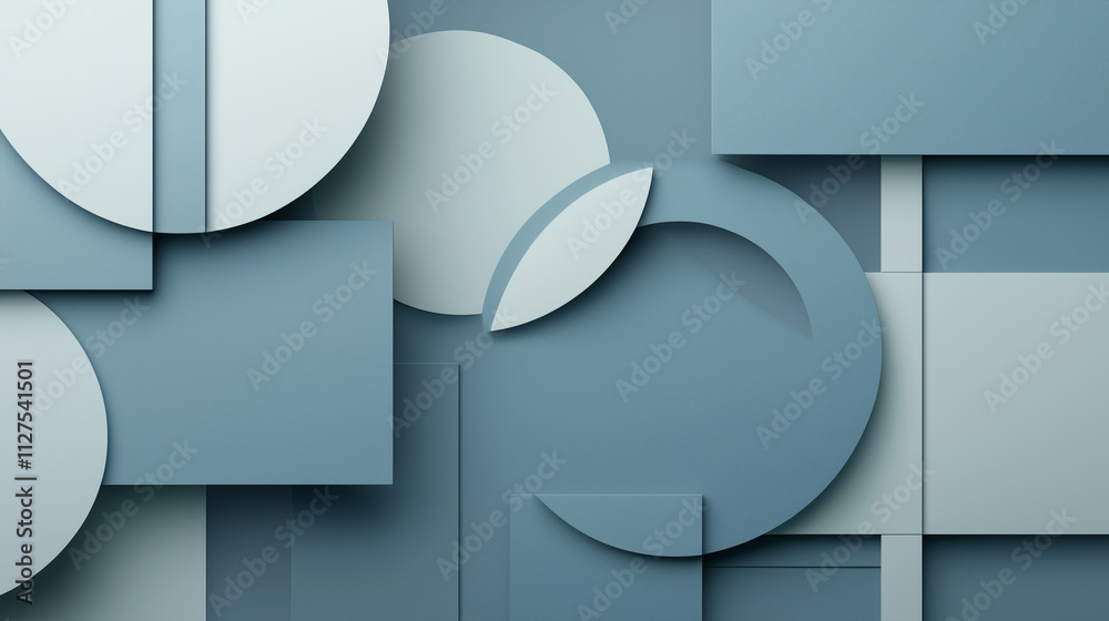Modern Minimalist Design Featuring Abstract Geometric Shapes in Muted Shades of Blue and Gray for a Contemporary Aesthetic