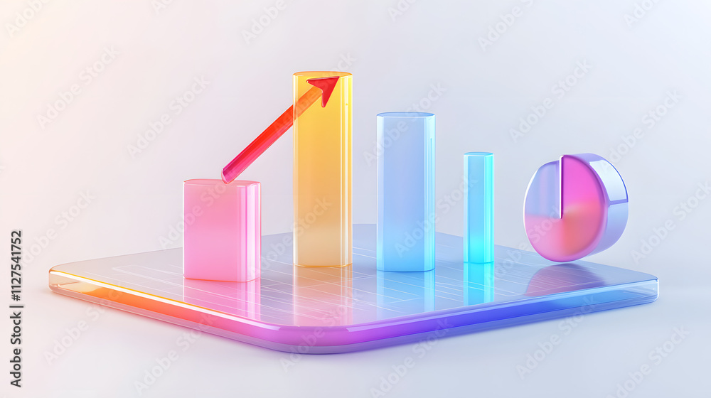 lying composition 3d icon, UI icon, a chart icon, bar chart has a rising arrow on it, bar chart, pie chart, a rising arrow, frosted glass, transparent, white background, transparent technology sense lying composition 3d icon, UI icon, a chart icon, bar chart has a rising arrow on it, bar chart, pie chart, a rising arrow, frosted glass, transparent, white background, transparent technology sense