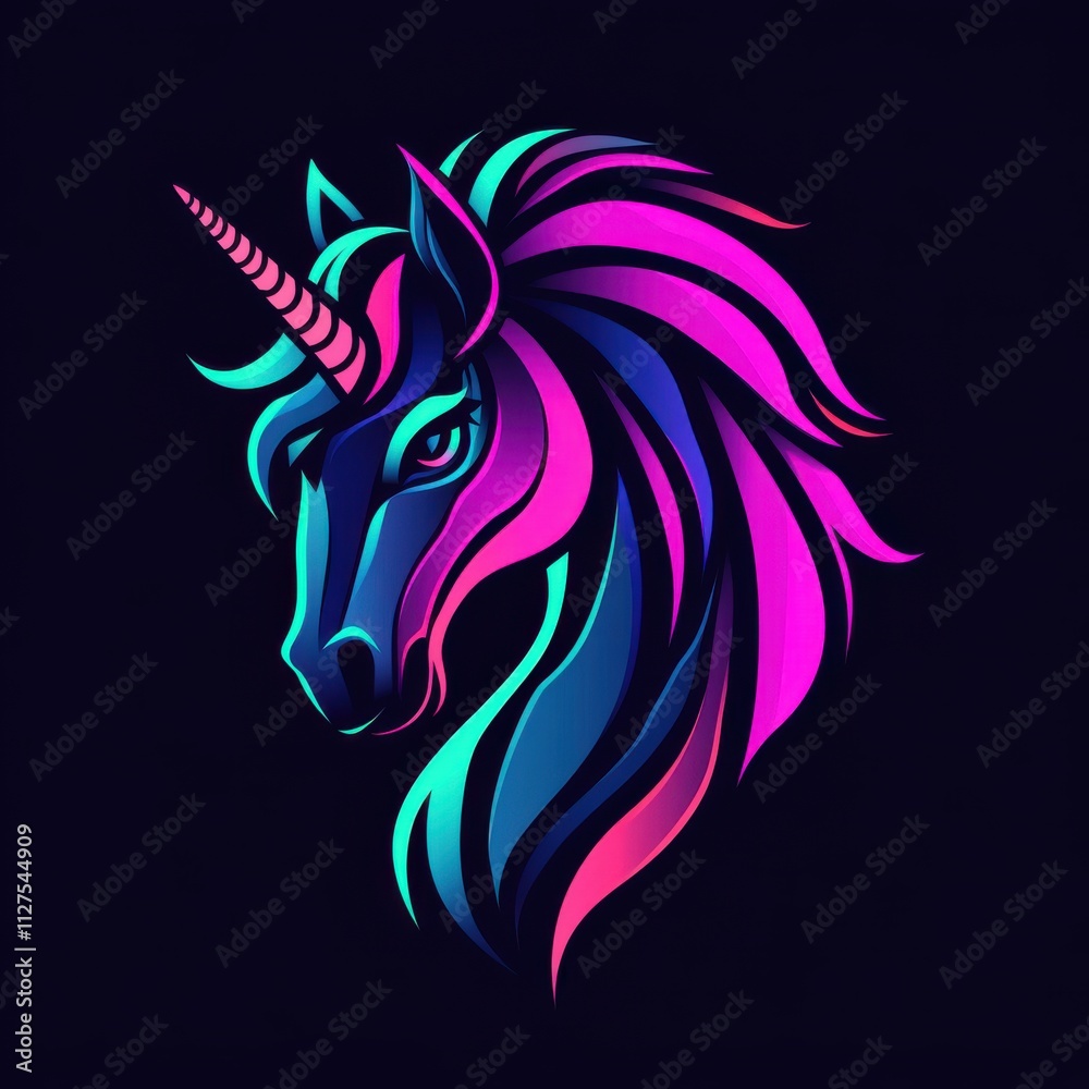 Neon unicorn head graphic design. Neon unicorn head graphic design.