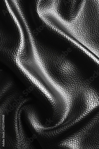 A close-up shot of black leather material